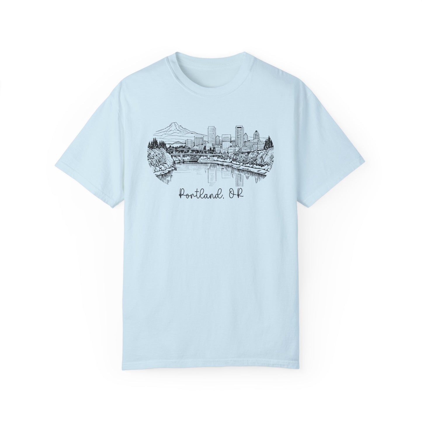 Portland Oregon Shirts | Hand Drawn City Skyline Unisex Garment-Dyed Tee