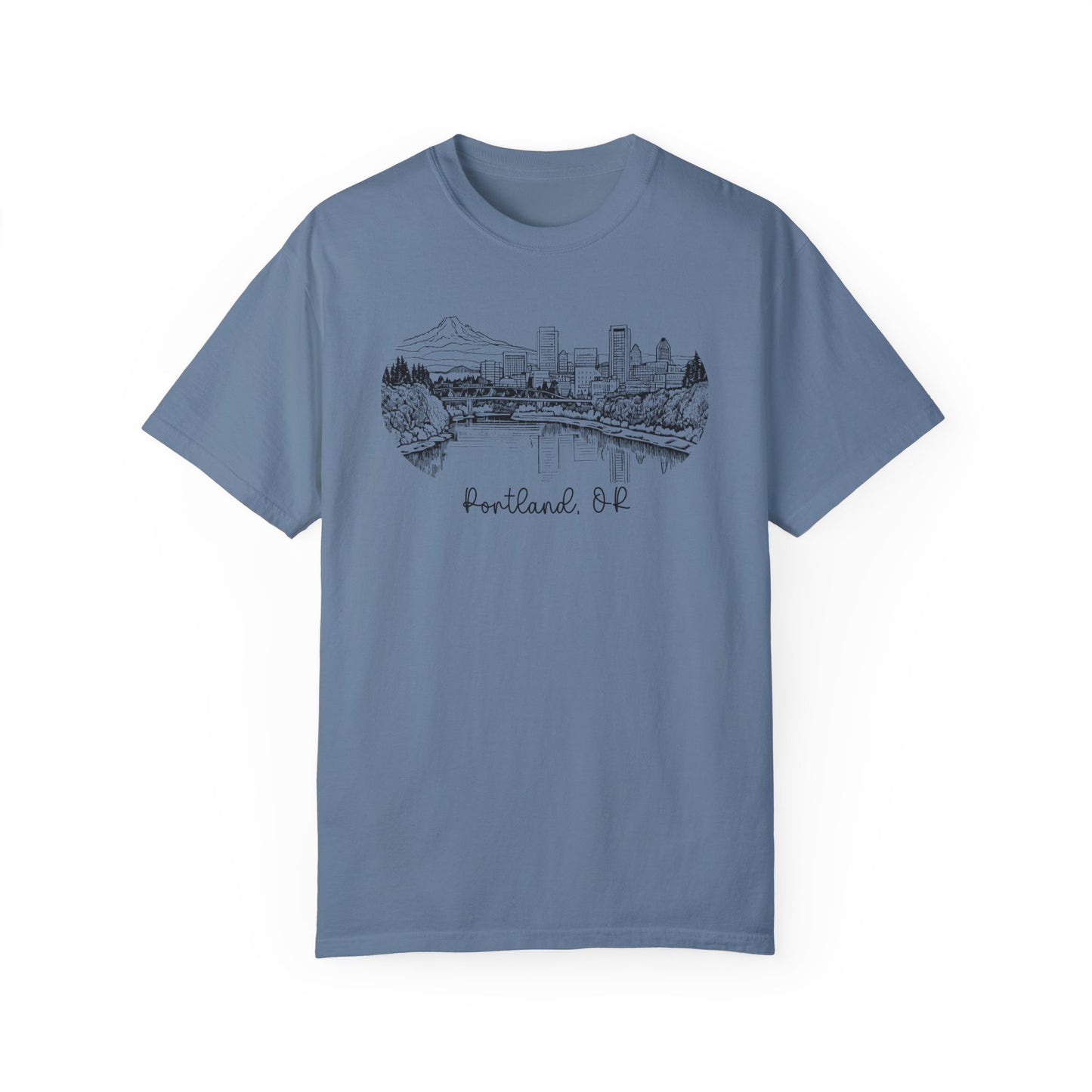 Portland Oregon Shirts | Hand Drawn City Skyline Unisex Garment-Dyed Tee