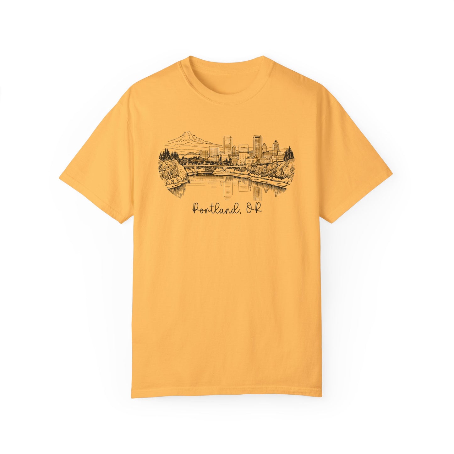 Portland Oregon Shirts | Hand Drawn City Skyline Unisex Garment-Dyed Tee