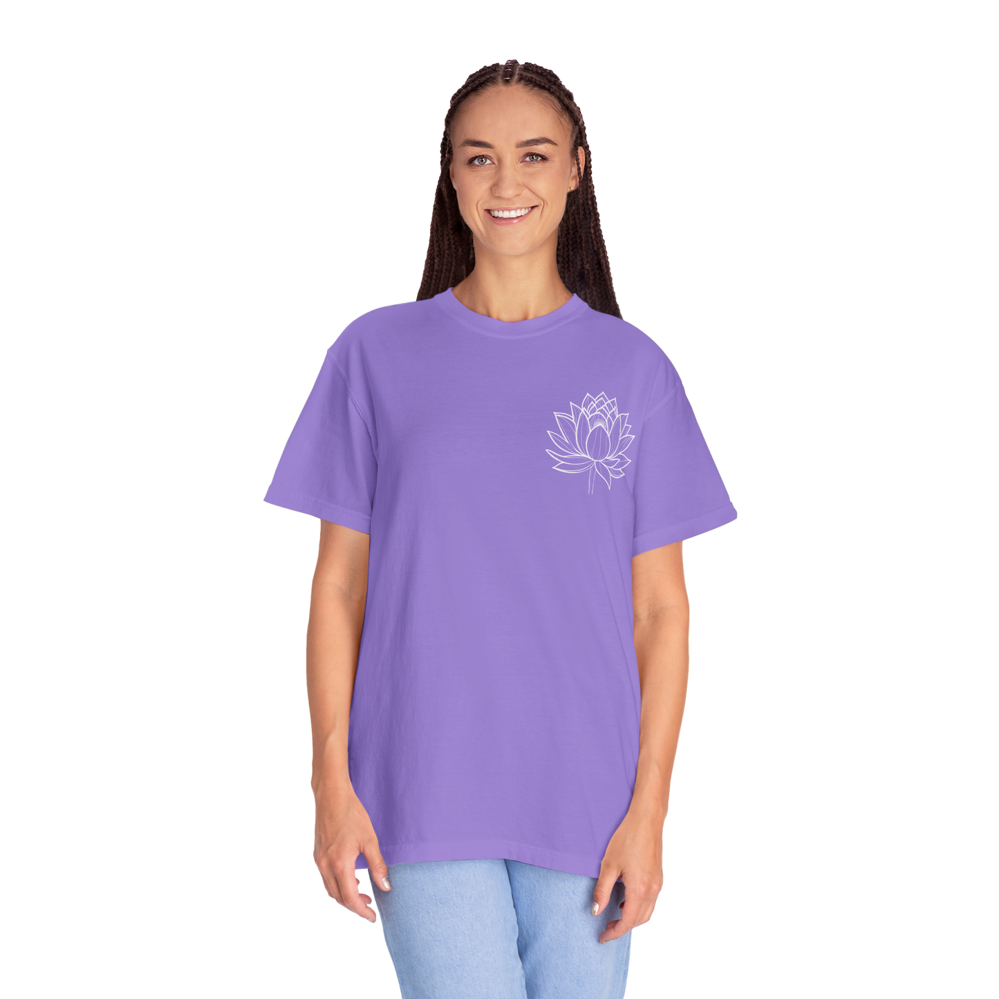 Hand Drawn Pocket Lotus Flower Boho Shirts |  Unisex Garment-Dyed Relaxed Fit Comfort Color Shirts