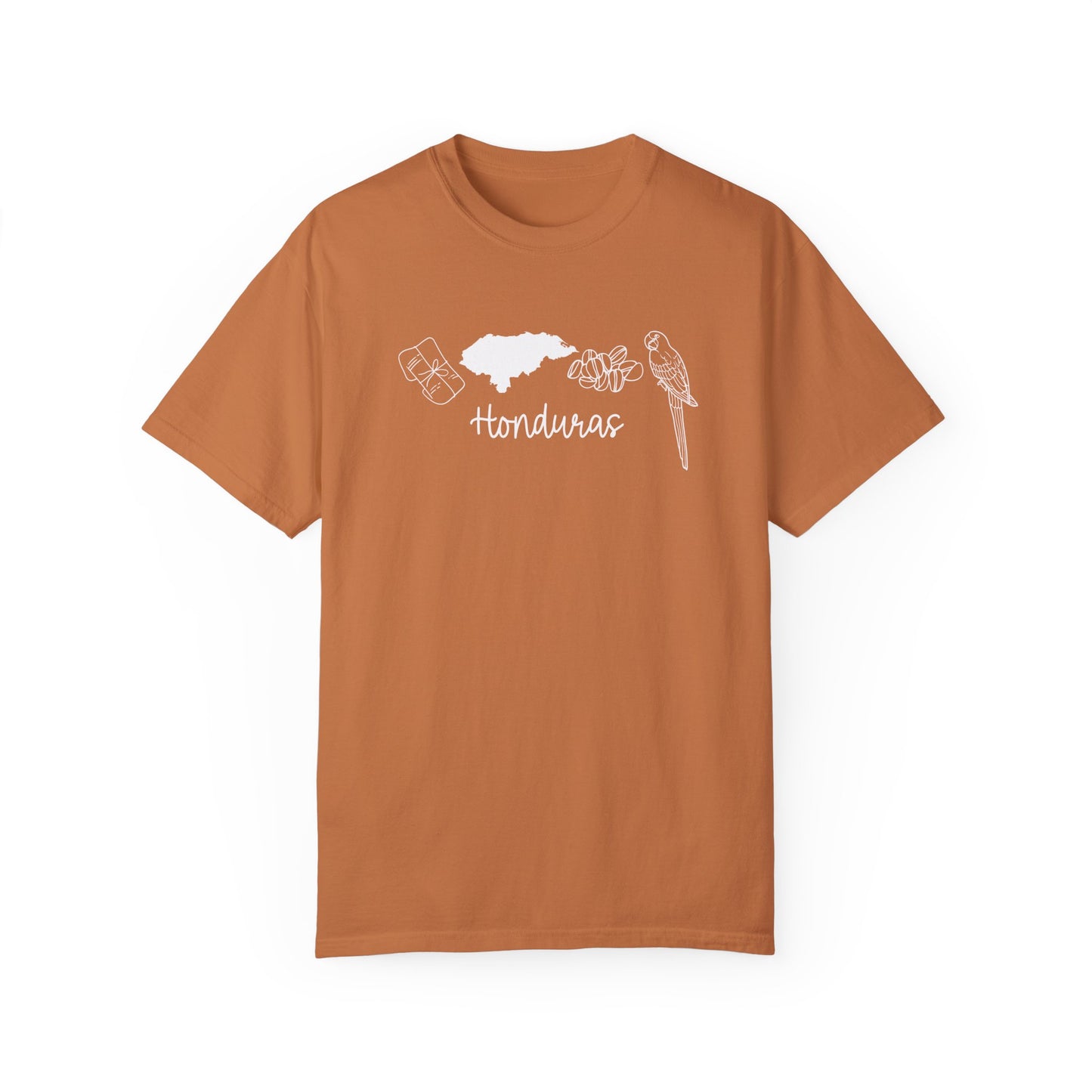 Comfort Colors Honduras Shirts | National Emblems ft. Scarlet Macaw, Nacatamales, Coffee Beans