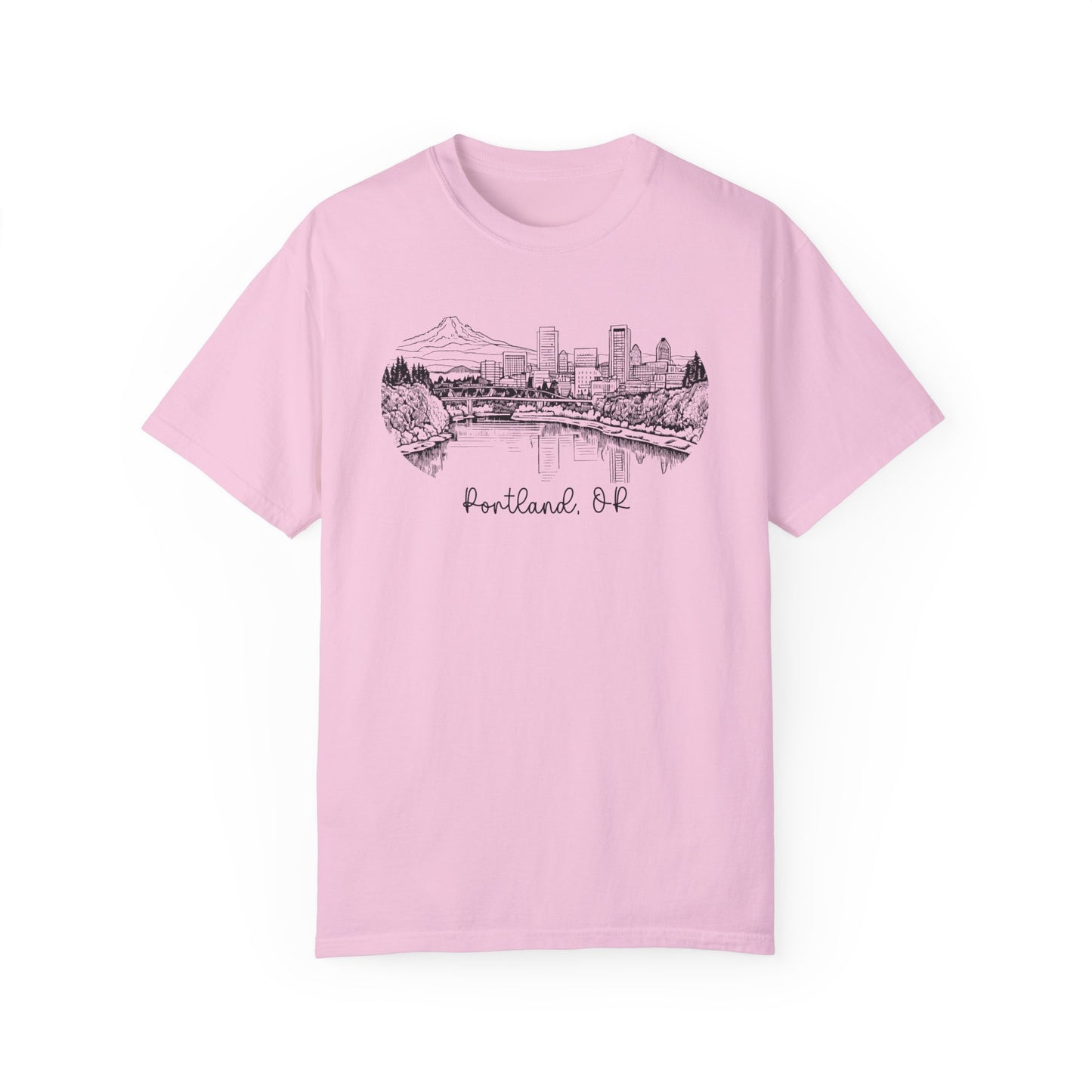 Portland Oregon Shirts | Hand Drawn City Skyline Unisex Garment-Dyed Tee